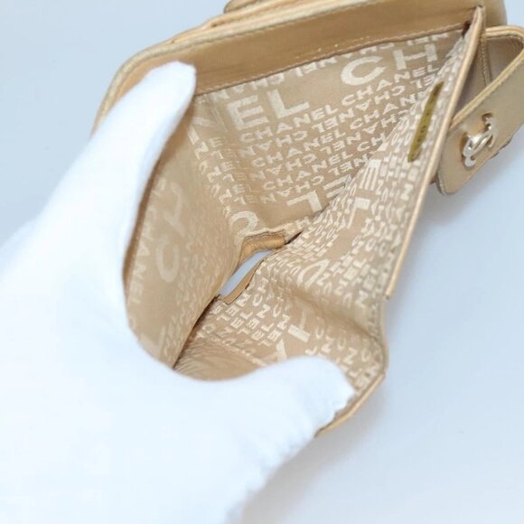 CHANEL Icon Line Bifold Wallet Leather Beige CC - Picture 8 of 16